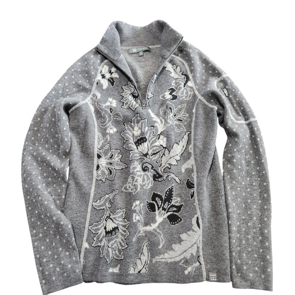 Title Nine Women's‎ S Merino Wool Blend Quarter Zip Pullover Sweater Grey Nordic